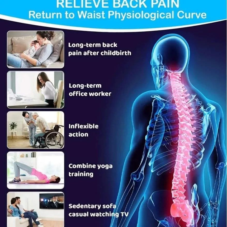 Advertisement for back pain relief with a focus on posture and lifestyle changes.