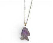Amethyst Fish Carved Stainless Steel Necklace