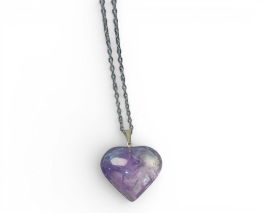 Amethyst Heart Polish Stainless Steel Necklace