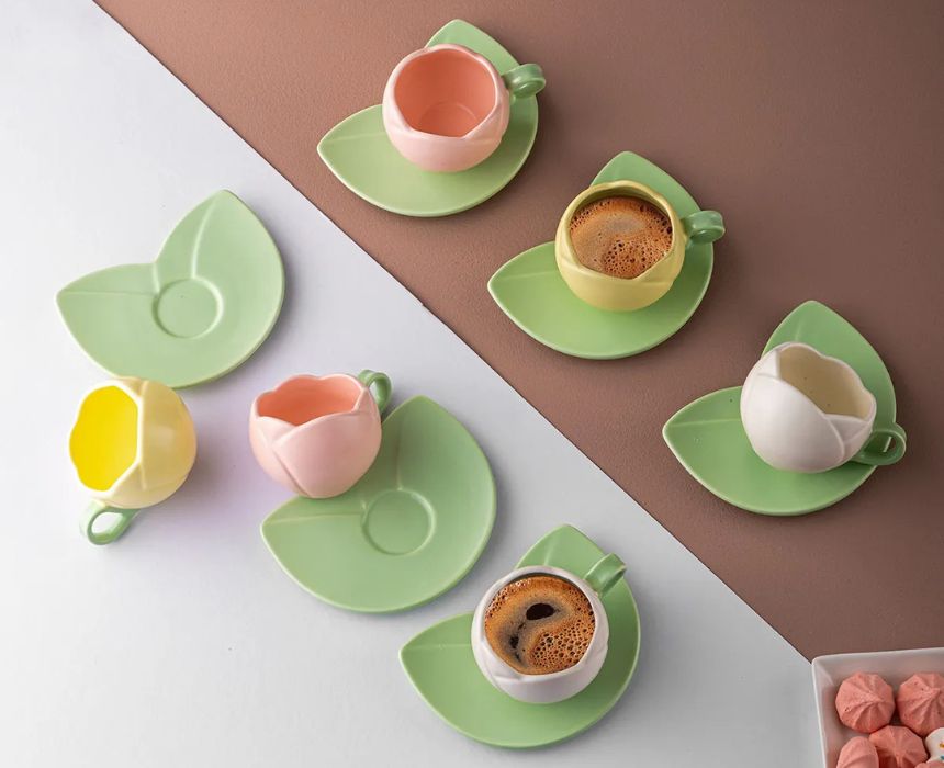 Coffee Cups Leaf Plates 6 Pcs