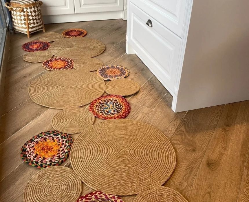 Beige and Colorful Circles Jute Carpet