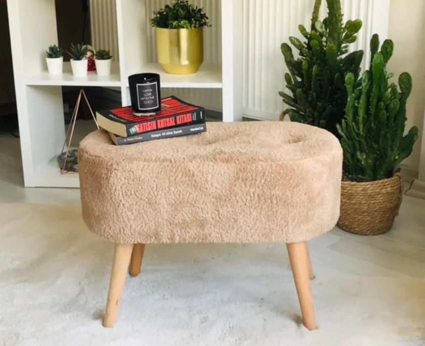 Oval Pouf in Beige