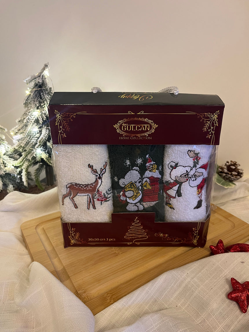 Christmas Small Embroidered Towels Set of 3