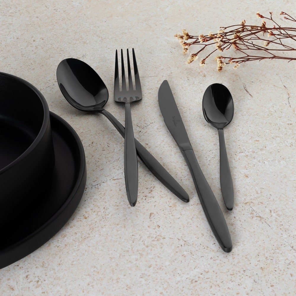 24 Piece Cutlery Set - Black Silver