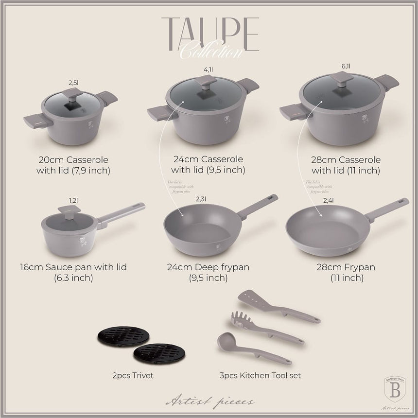 Berlinger Haus Cookware Set 15 Pieces - Taupe