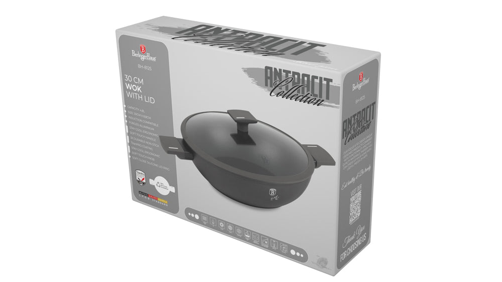 Wok with Lid in Anthracite 30 cm
