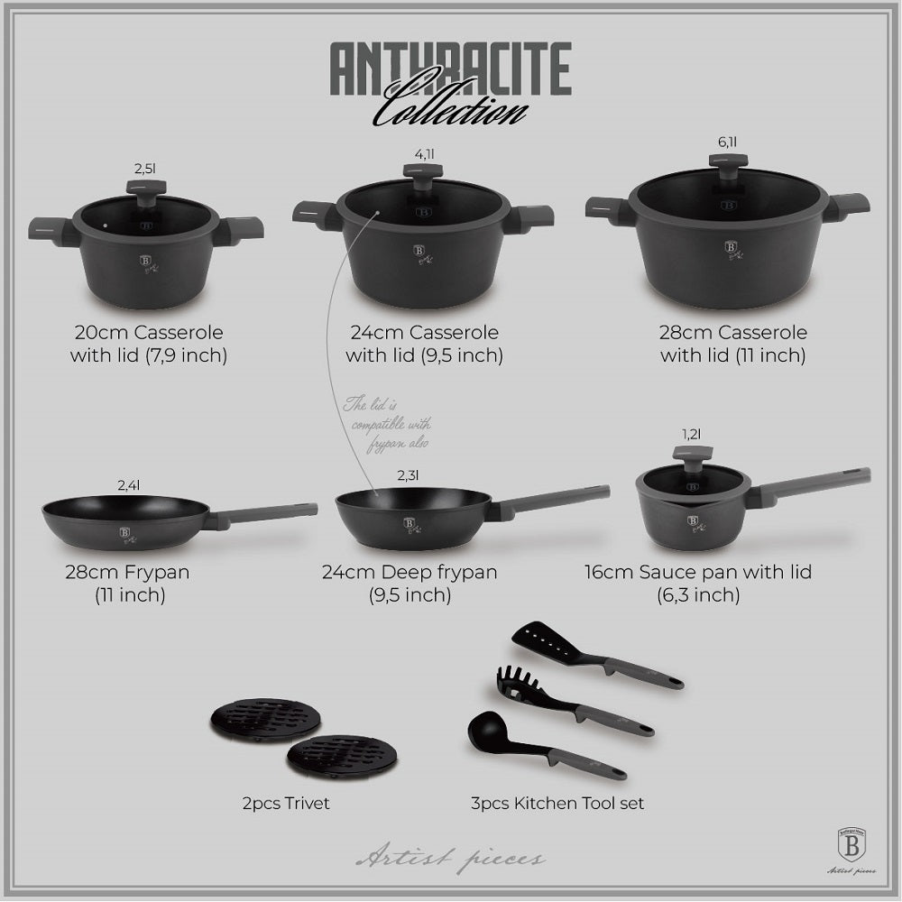 Berlinger Haus Cookware Set 15 Piece - Anthracite