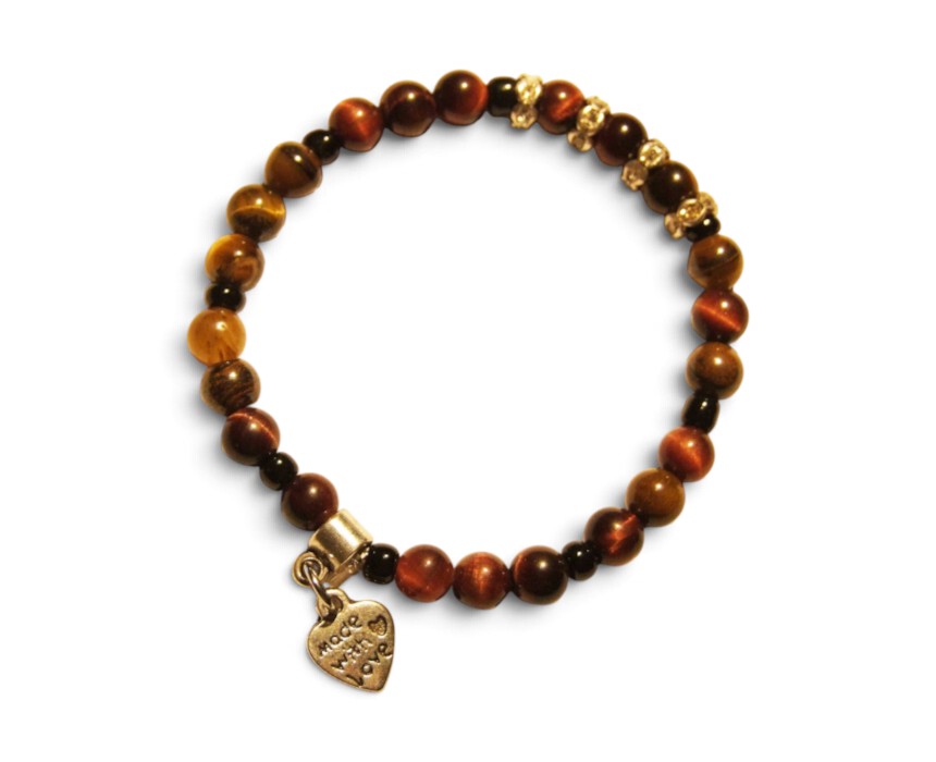 Natural 6mm Brown Tiger's Eye Heart Bracelet