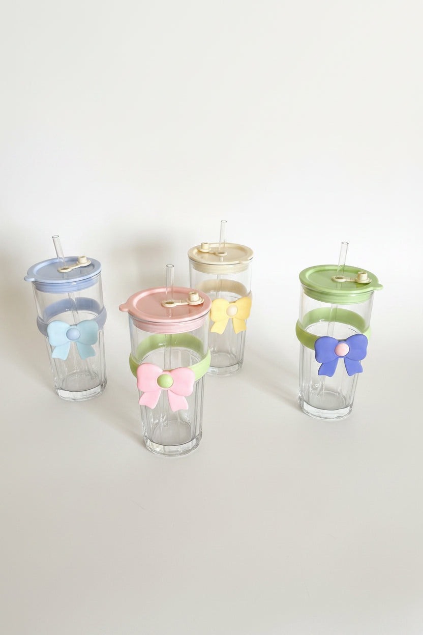 Bow Straw Glass Cup
