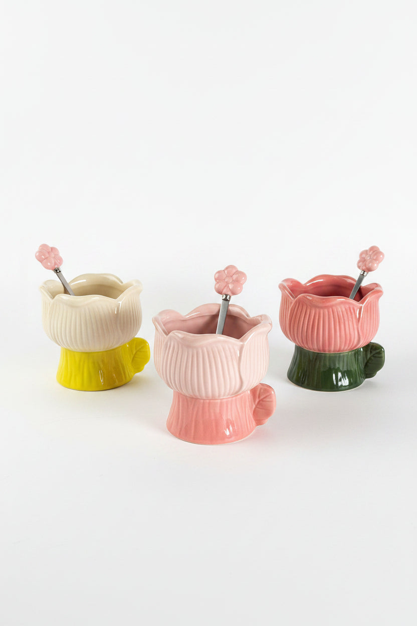 Colorful Shiny Flower Mug with Spoon