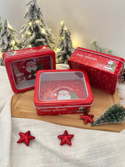 Christmas Santa Tin Box With Transparent Lid