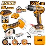 INGCO 20V BL Cordless Mini Angle Grinder and Drill Kit