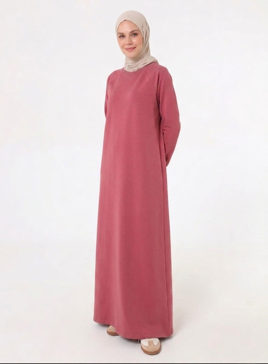 Dusty-Rose Crewneck Sweatshirt Dress