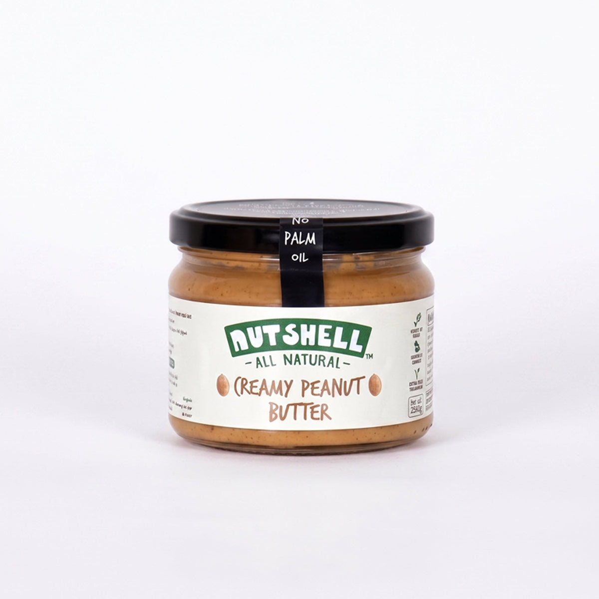 A jar of Nutshell All Natural Creamy Peanut Butter on a clean white background.