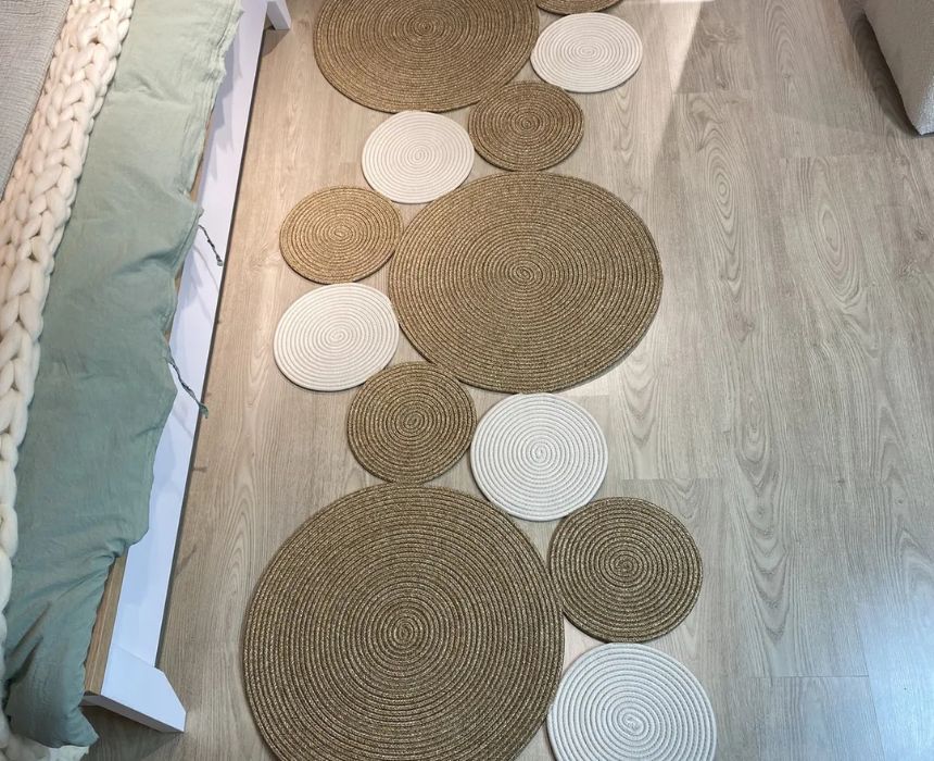 Beige and Cream Circles Jute Carpet