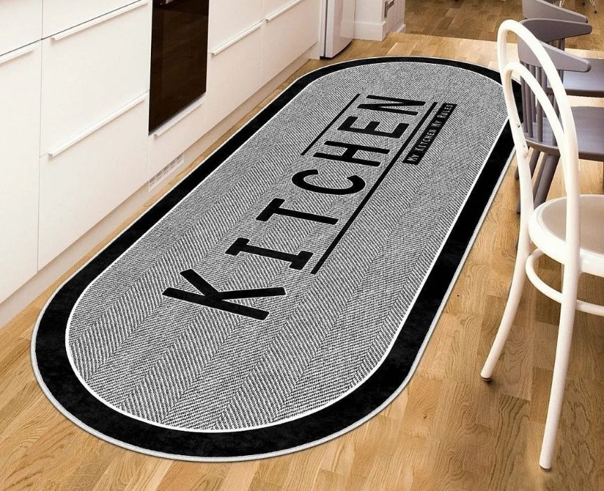 Oval Kitchen Carpet in Grey