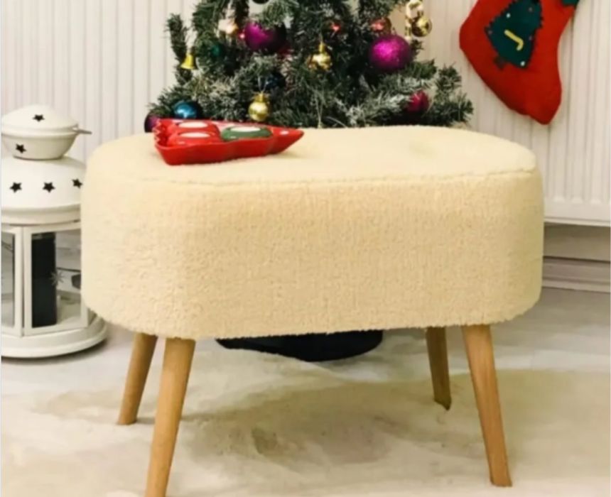 Oval Pouf in Cream