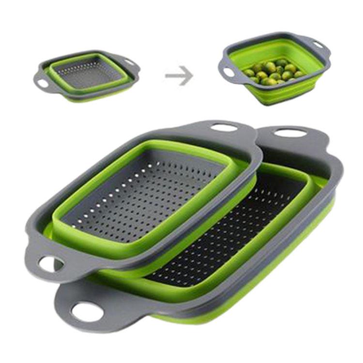 Collapsible Silicone Drainer Basket Set of 2 Pieces - (18 & 21 cm) Green