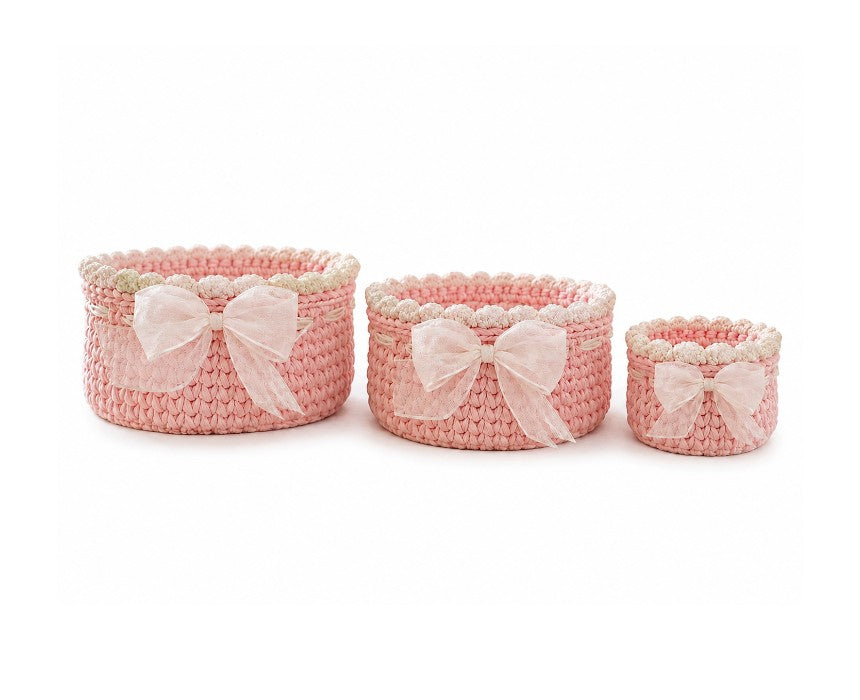 Crochet Pink Basket Set