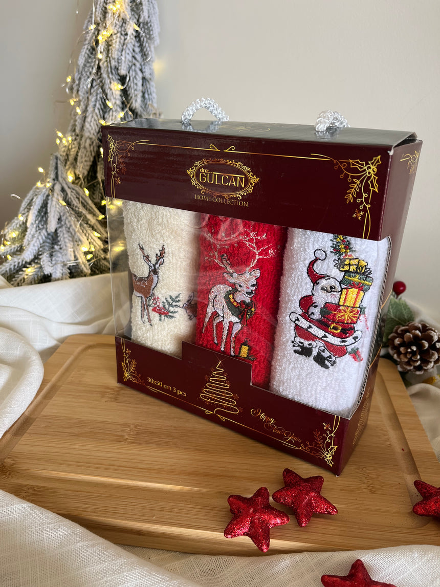 Christmas Small Embroidered Towels Set of 3