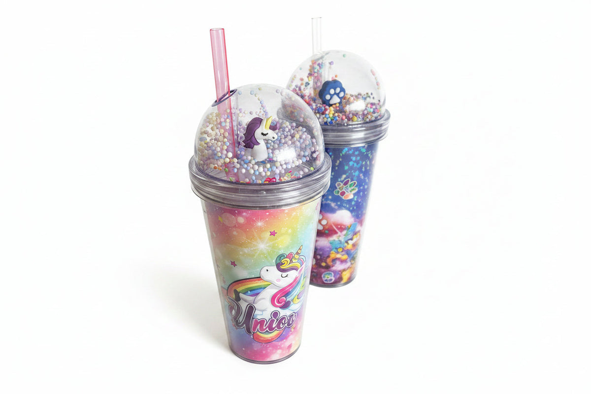 3D double wall plastic straw cup 650ml