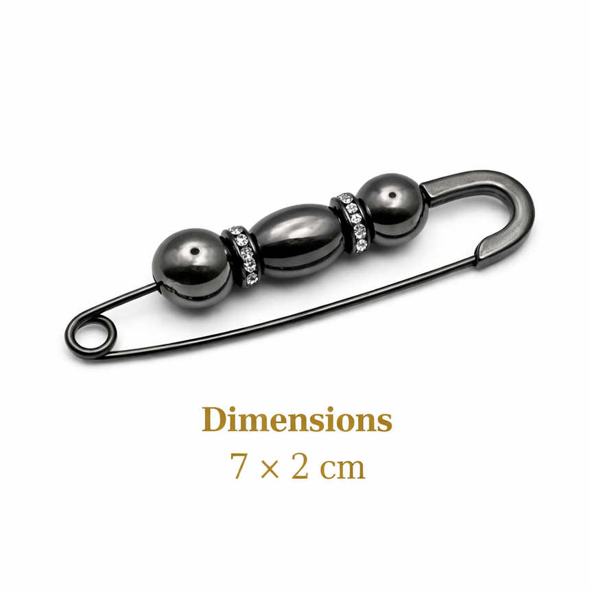 Crystal Bead Decorative Safety Pin Brooch Dark Silver Petit Détail Lebanon