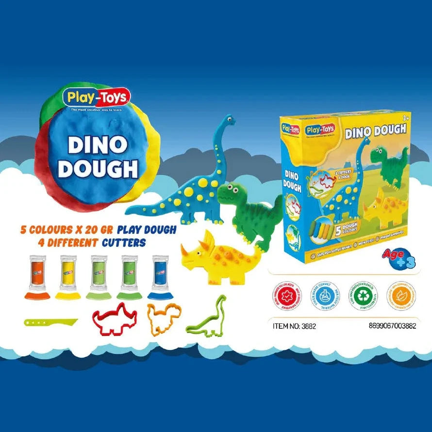Dino Dough Set - 5 Colours & Dinosaur Cutters by TOY-FUN