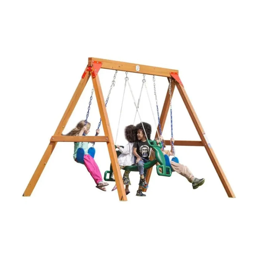 Dolphin Playground – Adventure Simple Wood Swing With 3 Seats With Glider by OFFBRAND