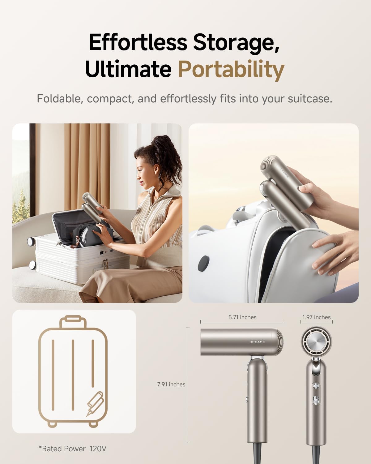 Pocket High Speed Hair Dryer - Gold Hair Dryers Pocket High Speed Hair Dryer - Gold Pocket High Speed Hair Dryer - Gold Dreame