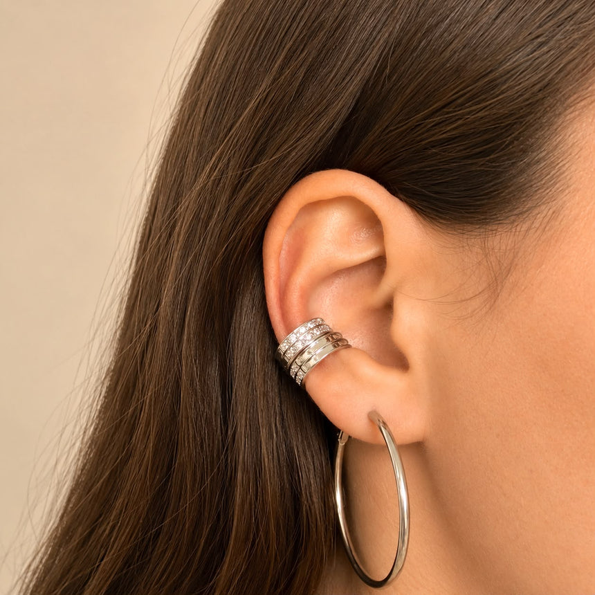Twin Star 2 Sided Ear Cuff Silver - 1 Piece
