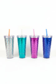 Double wall plastic straw cup 750ml