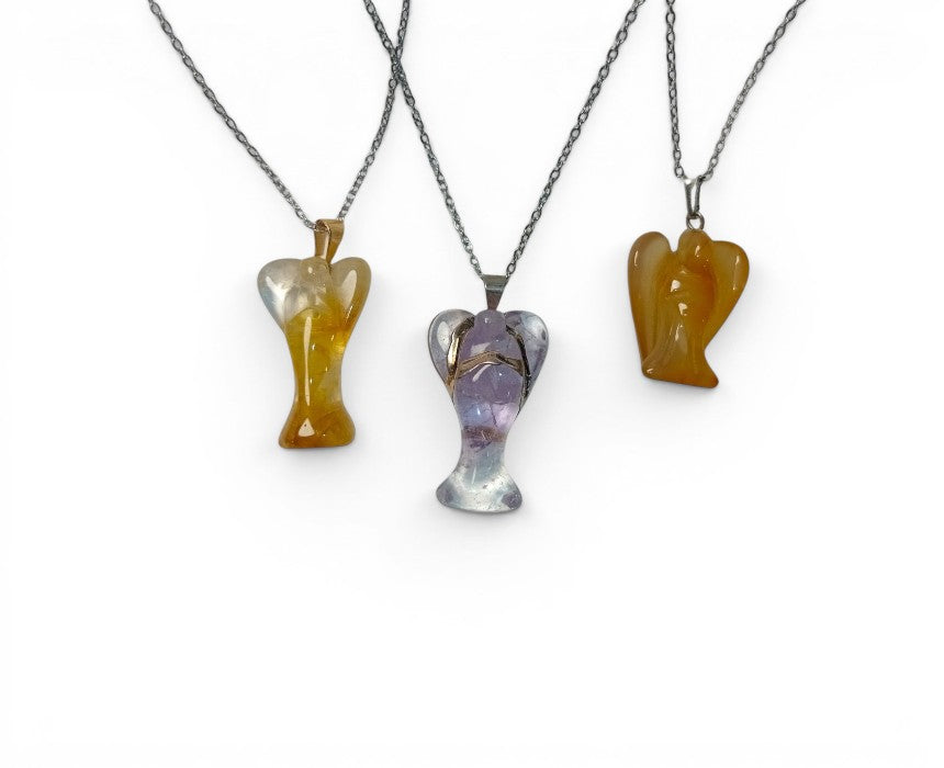Carved Crystal Angel Stainless Steel Necklace