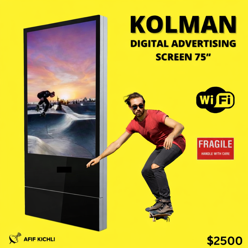 75” KOLMAN Standing Digital Display Screen Ethernet/WIFI, Built-in Speaker, LED Advertising Screen, (signage)