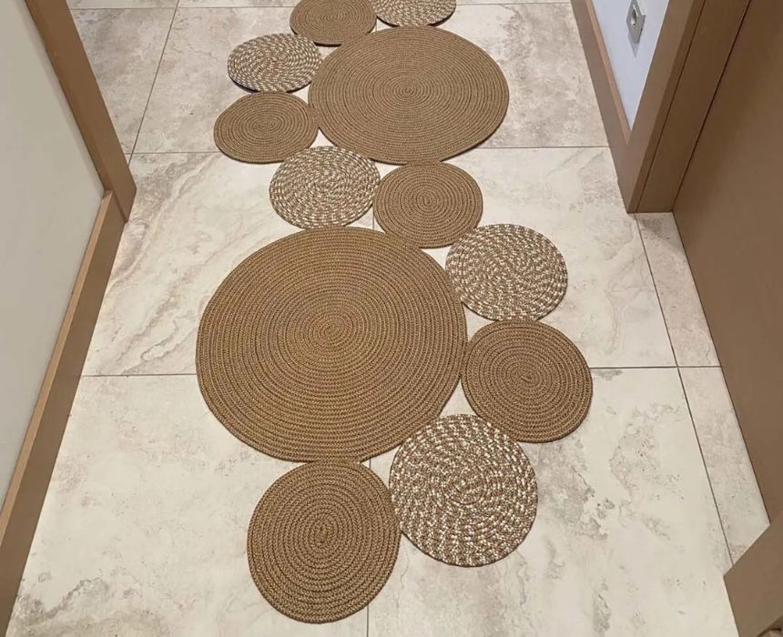 Two Tone Beige Circles Jute Carpet