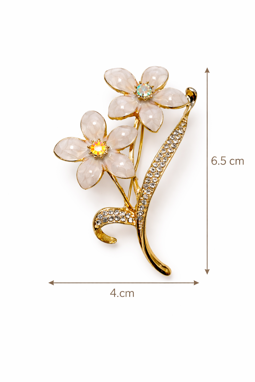 Ivory Twin Blossom Crystal Brooch Default Title Petit Détail Lebanon