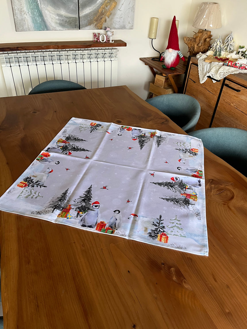 Christmas Penguins on Ice Table Cloth 84x84cm