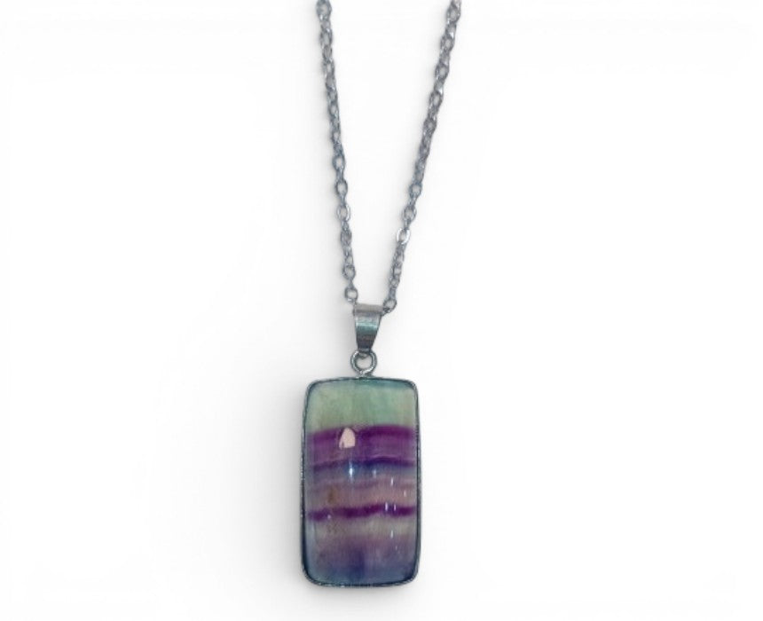 Framed Fluorite Stainless Steel Necklace