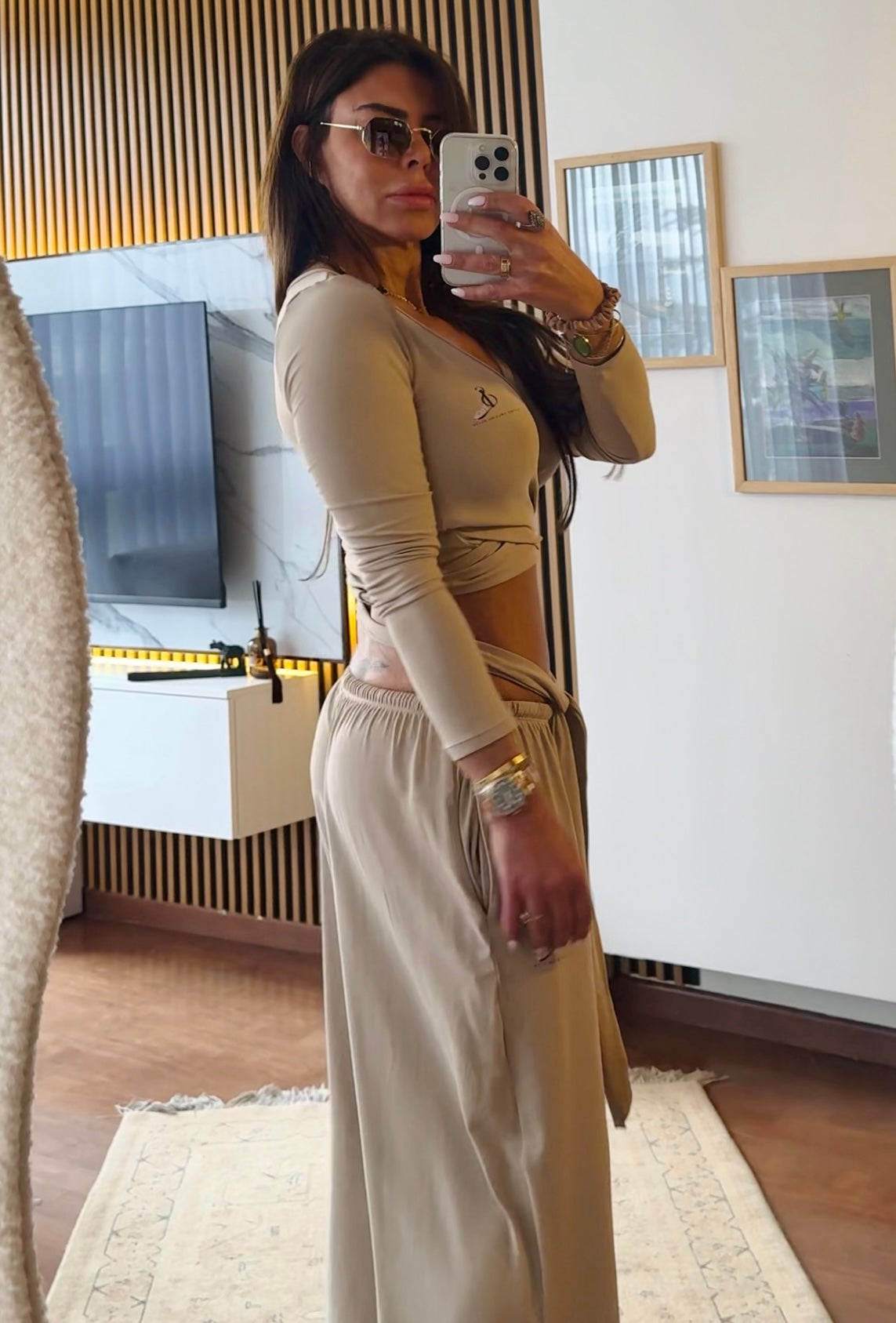 Luxe Lounge Ballerina Wrap Around Top And Wide Leg Pants