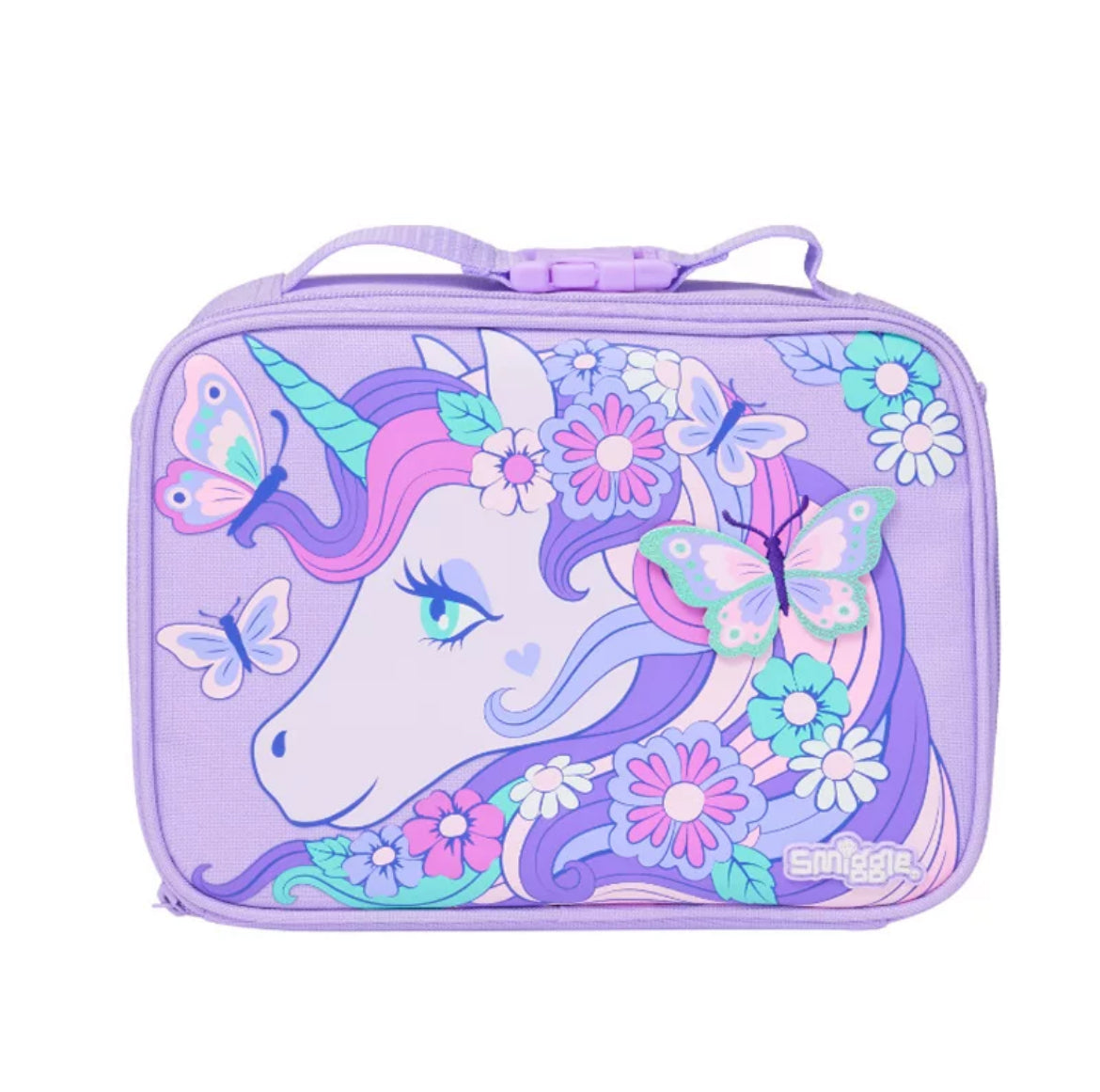 Smiggle Lunch Bag Attach Purple Unicorn 25x19x8cm