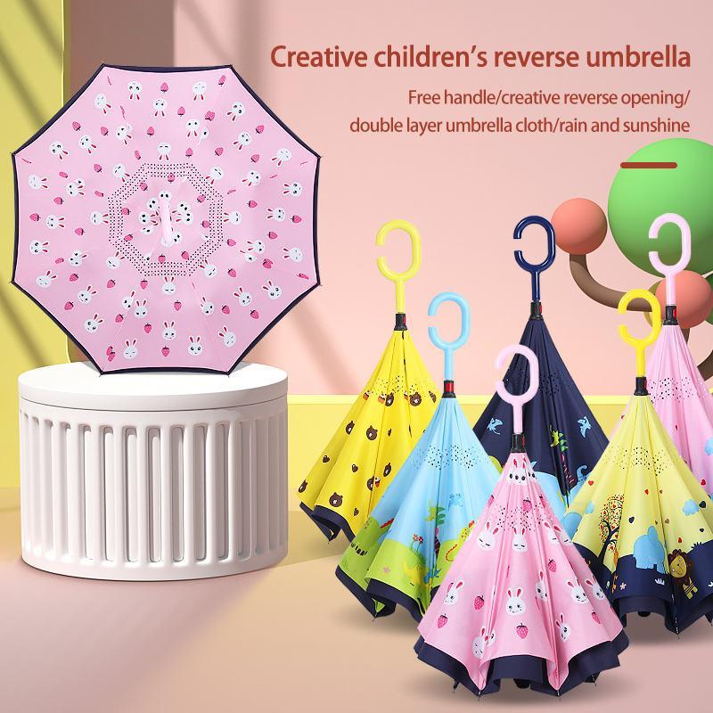 Double-Layer Kids Windproof Inverted Umbrella with C-Handle - Rabbit