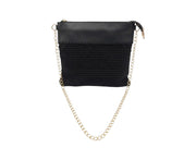 Black Leather Crochet Shoulder Bag