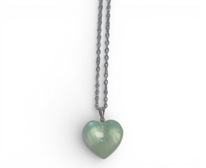 Green Fluorite Heart Stainless Steel Necklace