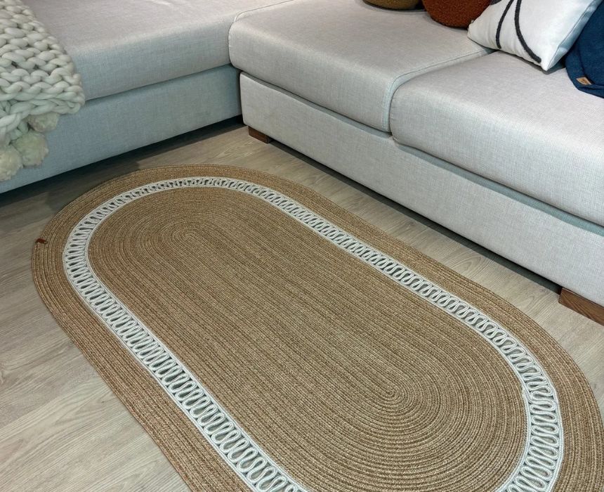 Beige Oval Jute Carpet