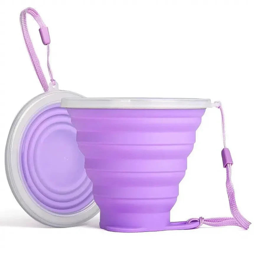 Portable Collapsible Silicone Cups with Lids purple