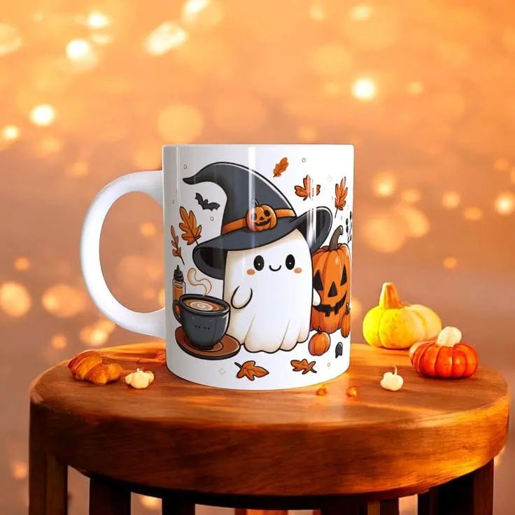 Halloween mug with pumpkin and ghost design