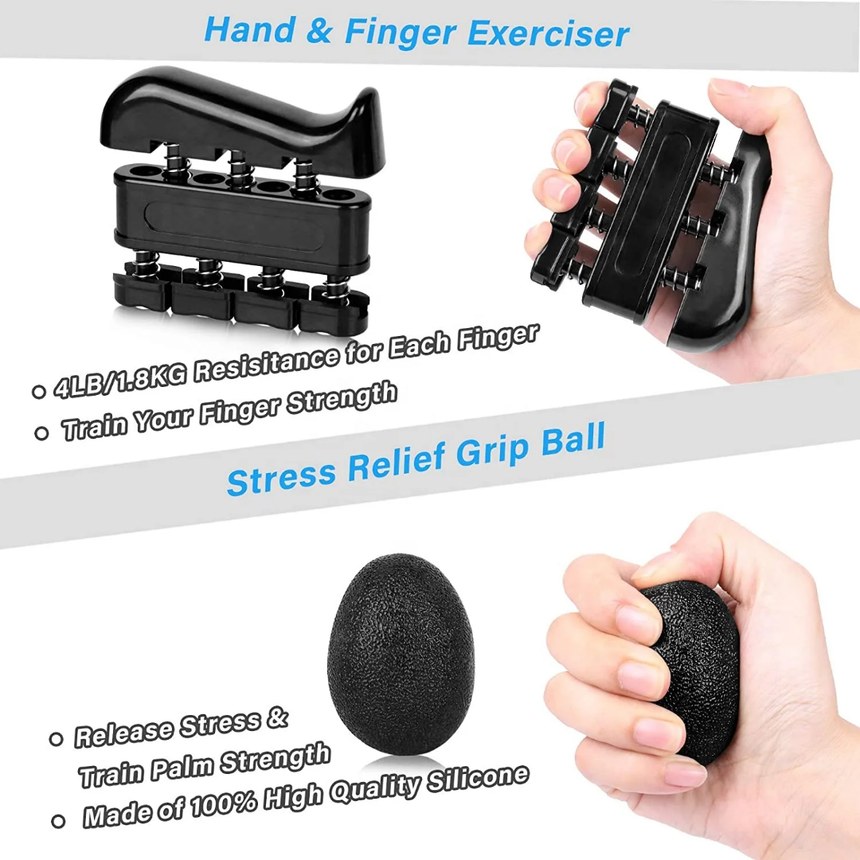 Hand and finger exerciser with stress relief grip ball
