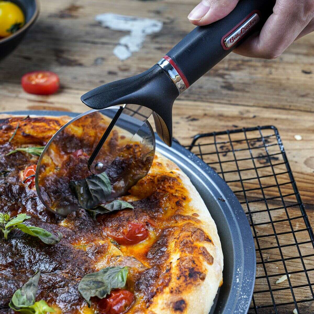 Stainless Steel Pizza Cutter, Rubber Handle  Stainless Steel Pizza Cutter, Rubber Handle Stainless Steel Pizza Cutter, Rubber Handle Betty Crocker