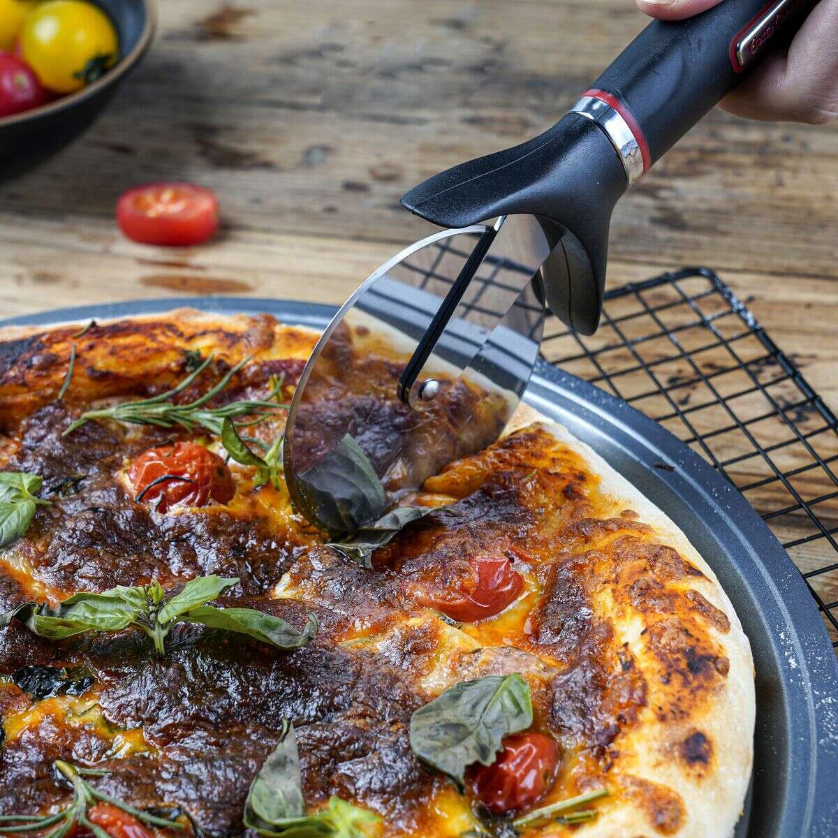 Stainless Steel Pizza Cutter, Rubber Handle  Stainless Steel Pizza Cutter, Rubber Handle Stainless Steel Pizza Cutter, Rubber Handle Betty Crocker