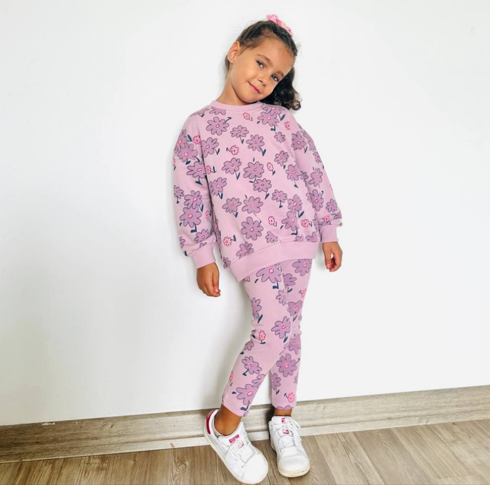 100% Cotton Purple Floral Outfit / 2–8Y