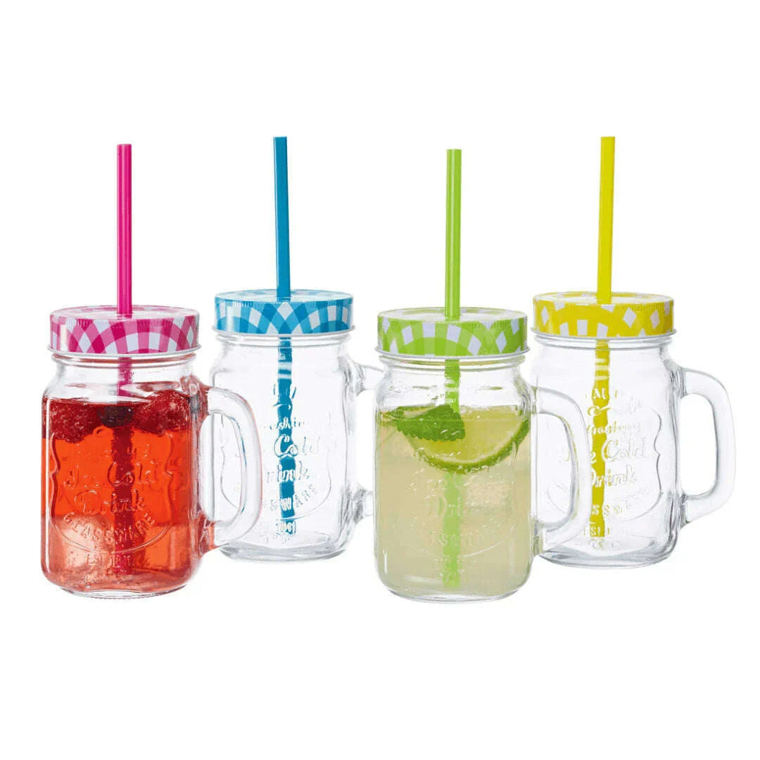 Set of 4 Glass Cups With Lids & Straws Outlet Set of 4 Glass Cups With Lids & Straws Set of 4 Glass Cups With Lids & Straws Ernesto